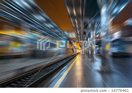 Railway station at night with motion blur effect 18776461