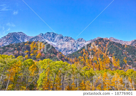 從Yokoo附近看Kamikochi在秋天Kamiko Forestake 從Yokoo附近看Kamikochi在秋天Kamiko Forestake 18776901