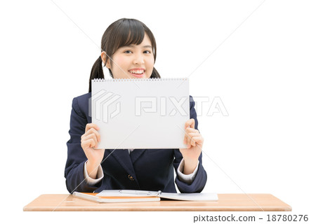 學校女孩的胸圍白色後面圖像顯示在書桌上的校服的校服的 18780276