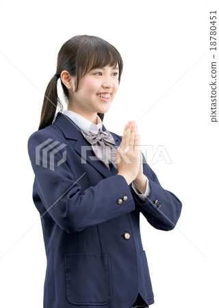 Braised white back image of school girls who are holding hands together and praying 18780451