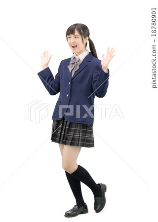 Image of whole body white back of girls high school student posing in uniform 18780901