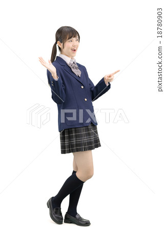 Image of whole body white back of girls high school student posing in uniform 18780903