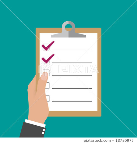 Hand holding clipboard with checklist and pencil - Stock Illustration ...
