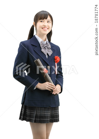 White back image of graduation ceremony of girls high school student wearing uniform 18781774