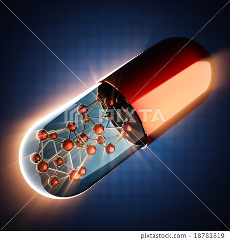 Transparent capsule on blue background 18781819