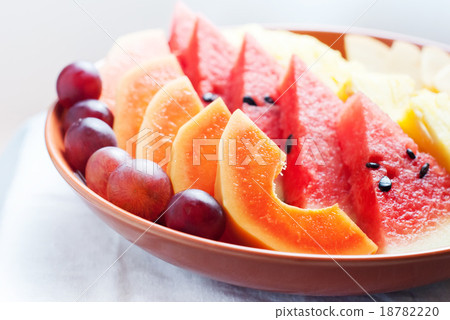 Pottery Bowl with Variety of Fresh Tropical Fruits 18782220
