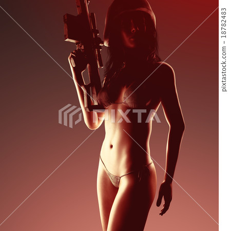 Beautiful sexy bikini woman holding army weapon - Stock Illustration  [18782483] - PIXTA