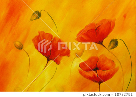 Red poppy on orange background. Red poppies. Red Red poppy on orange background. Red poppies. Red 18782791