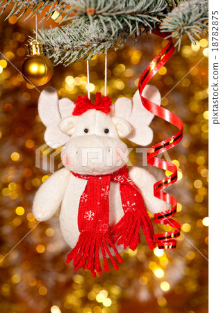 christmas elk on fir tree branch 18782875