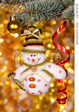 christmas snowman on fir tree branch christmas snowman on fir tree branch 18782876