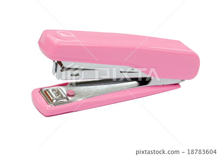 Pink stapler isolated on white 18783604