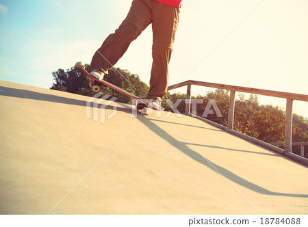 skateboarder legs skateboarding at skatepark ramp 18784088