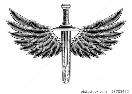 Vintage Woodcut Winged Sword Vintage Woodcut Winged Sword 18785423