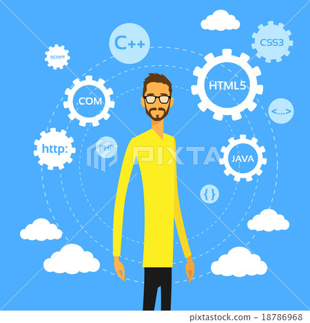 Programmer Man Computer Geek Coder Flat Vector - Stock Illustration ...