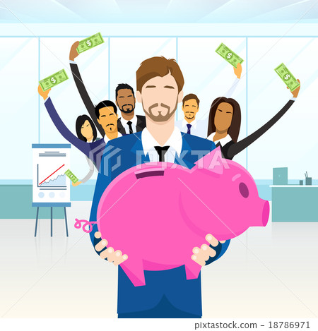 Business People Team Hold Piggy Bank Put Money 18786971