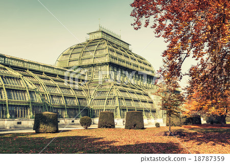 Palm house in Vienna, Austria. Vintage stylized Palm house in Vienna, Austria. Vintage stylized 18787359