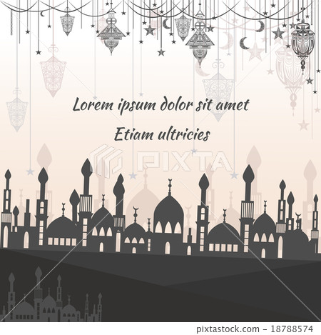 Greeting card ethnic with silhouette of a mosque Greeting card ethnic with silhouette of a mosque 18788574
