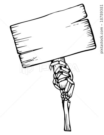 Skeleton Hand holding the Wooden sign.Halloween 18789381