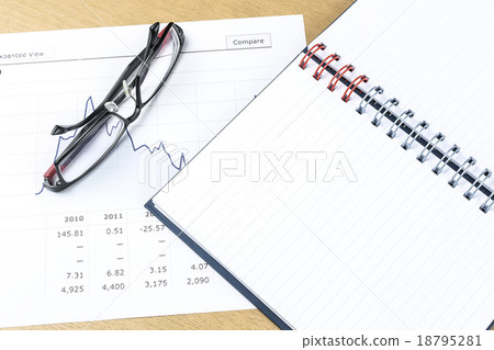 workplace with pen, notebook, glasses and financial report workplace with pen, notebook, glasses and financial report 18795281