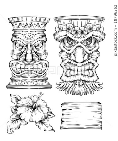 Tiki Line Art Design Elements Stock Illustration 18796262 Pixta