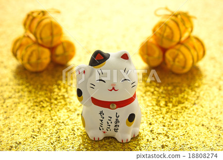 Invitation cat rice ball with postcard template New Year's card material 18808274