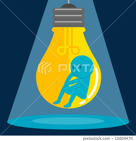 Man sitting in bulb Man sitting in bulb 18809470
