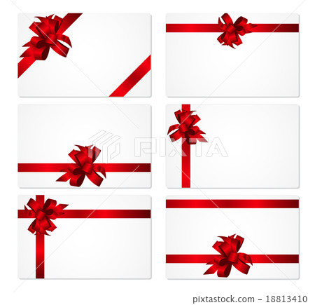 Gift Card with Red Bow and Ribbon Set Vector 18813410