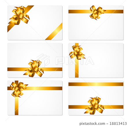 Gift Card with Gold Bow and Ribbon Set Vector - Stock Illustration ...