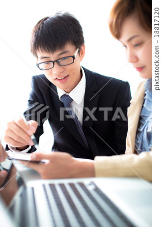 Business people discussing the charts and graphs showing the res 18817120