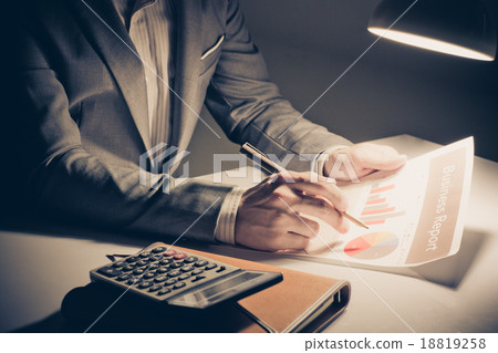 man hand with pen and business report. Accounting man hand with pen and business report. Accounting 18819258