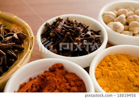Wooden table of colorful spices 18819458