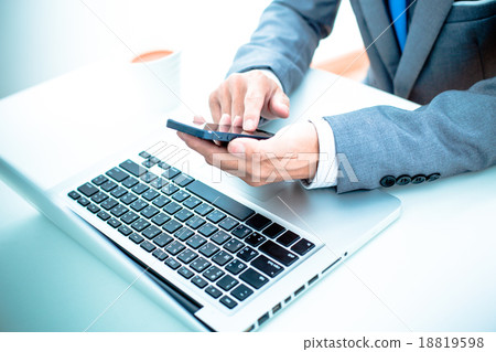 business, technology and internet concept - close up of man hand 18819598