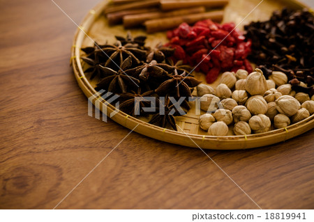 Wooden table of colorful spices 18819941