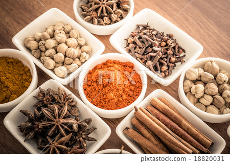 Wooden table of colorful spices 18820031