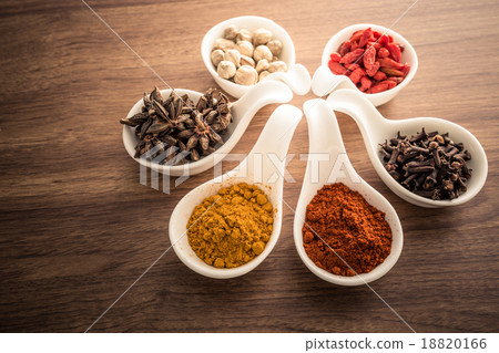 Wooden table of colorful spices 18820166