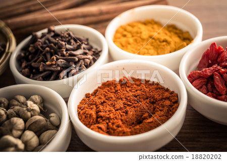 Wooden table of colorful spices 18820202