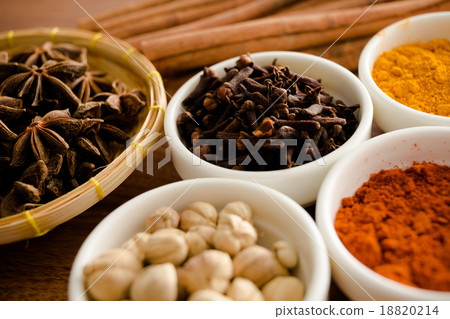 Wooden table of colorful spices 18820214