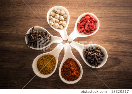 Wooden table of colorful spices 18820217