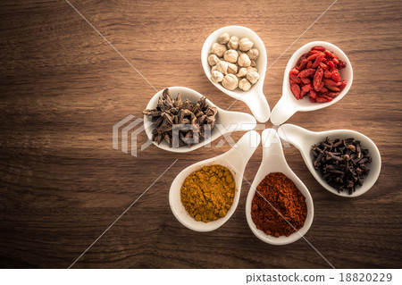 Wooden table of colorful spices 18820229