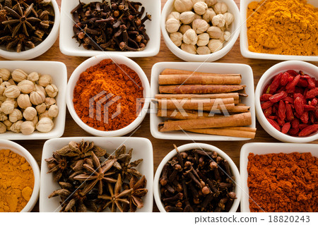 Wooden table of colorful spices 18820243