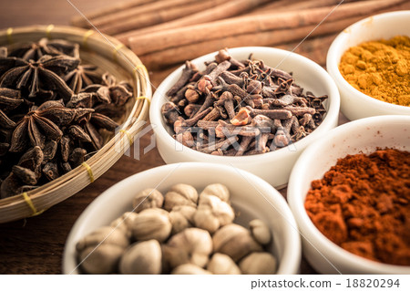 Wooden table of colorful spices 18820294