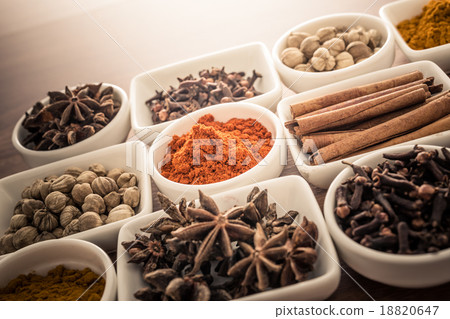 Wooden table of colorful spices 18820647