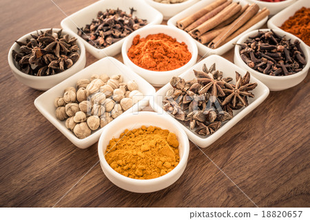 Wooden table of colorful spices 18820657