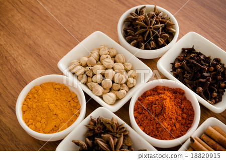 Wooden table of colorful spices 18820915