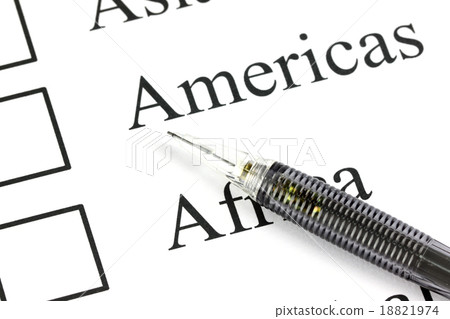 Mechanical pencil point to Checkbox in Americas text. Mechanical pencil point to Checkbox in Americas text. 18821974