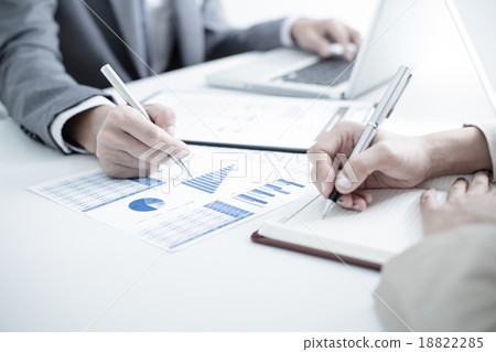 Business people discussing the charts and graphs showing the res Business people discussing the charts and graphs showing the res 18822285