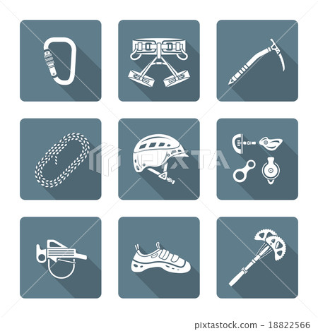white monochrome various alpinism tools icon set 18822566