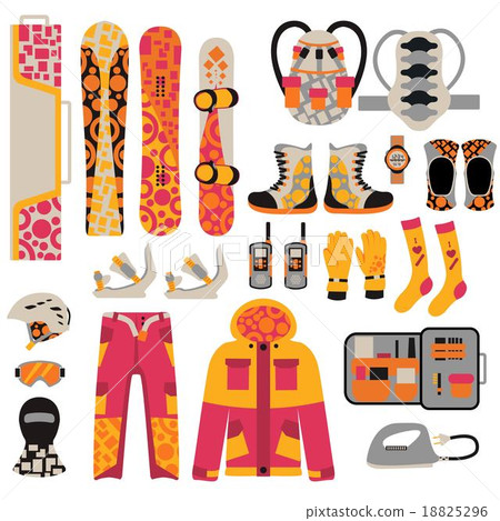 Snowboard sport clothes and tools elements 18825296