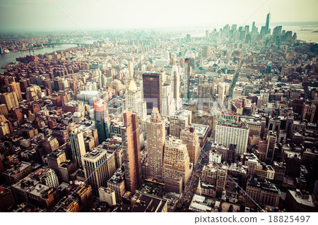 Aerial view of Manhattan skyline at sunset Aerial view of Manhattan skyline at sunset 18825497