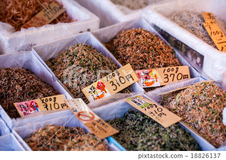 Exotic foods on display in traditional market 18826137